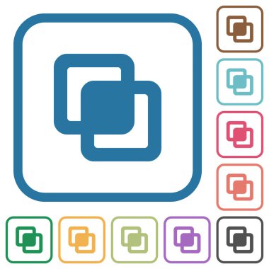 Beyaz arka plan üzerinde renkli yuvarlak kare kare şekilleri basit simgeler kesiştiği