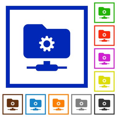Ayarları düz renk simgeleri kare kare beyaz arka plan üzerinde ftp
