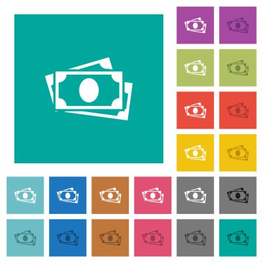 Daha fazla banknotlar çok düz simgeler düz kare arka plan üzerinde renkli. Beyaz ve koyu kutsal kişilerin resmi varyasyon hover veya etkin efektleri dahil.