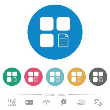 Bileşen özellikleri yuvarlak renkli arka planlar üzerinde beyaz simgeler düz. 6 bonus simgeler dahil.