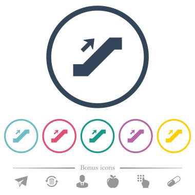 Yürüyen merdiven işareti düz renk simgeleri yuvarlak özetliyor. 6 bonus simgeler dahil.