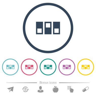 Geçiş panosu düz renkli simgeler yuvarlak özetliyor. 6 bonus simgeler dahil.