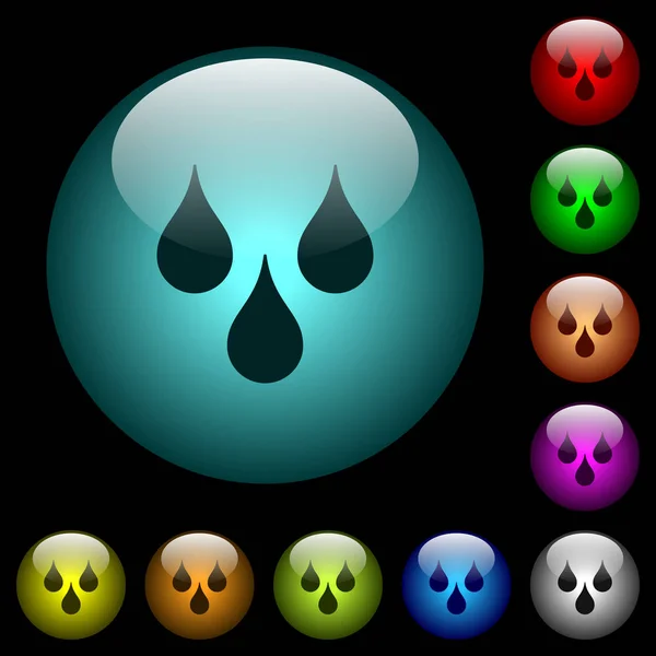 Σταγόνες Νερού Εικονίδια Στα Κουμπιά Φωτιζόμενο Σφαιρικό Γυαλί Χρώμα Μαύρο — Διανυσματικό Αρχείο
