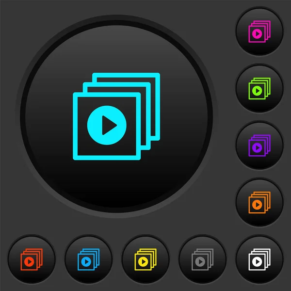 Play Files Dark Push Buttons Vivid Color Icons Dark Grey — Stock Vector