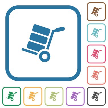 El arabası ile kutuları basit kutsal kişilerin resmi renkli kare kare beyaz arka plan üzerinde yuvarlak