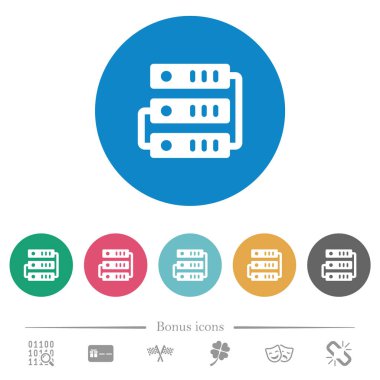 Sunucuları düz beyaz simgeler yuvarlak renkli arka planlar üzerinde bağlı. 6 bonus simgeler dahil.