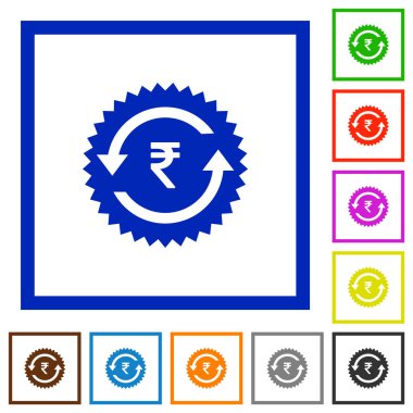 Geri ödeme Rupisi garanti etiketi düz renk simgeleri beyaz arka plan üzerinde kare kare