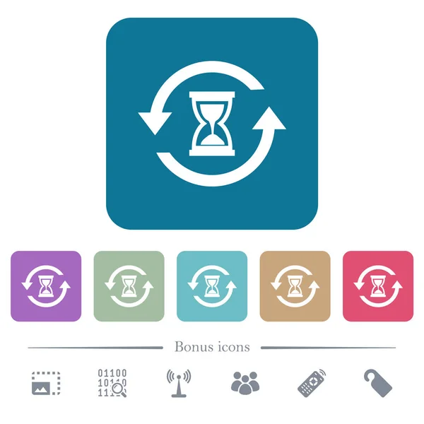 Znovu Načíst Symbol Přesýpací Hodiny Bílé Ploché Ikony Barvu Zaoblené — Stockový vektor