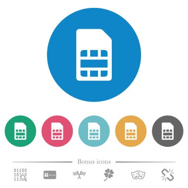 SIM kart düz beyaz simgeleri yuvarlak renkli arka planlar. 6 bonus simgeler dahil.