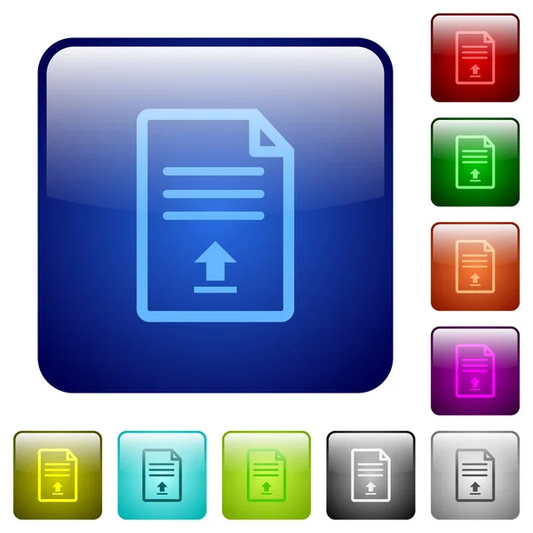 Subir Iconos Documentos Color Cuadrado Redondeado Conjunto Botones Brillantes — Vector de stock