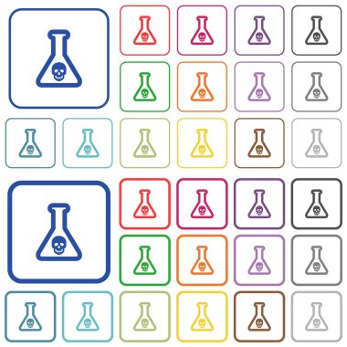 Tehlikeli kimyasal deney renk Yuvarlatılmış kare çerçeveler düz simgeler. İnce ve kalın sürümleri dahil.