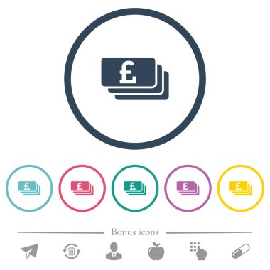 Lirası banknotlar düz renkli simgeler yuvarlak özetliyor. 6 bonus simgeler dahil.