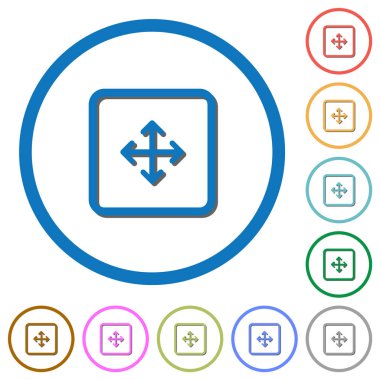 Yuvarlak Sürükle nesnesi düz renk vektör simgeler gölgelerde ile özetliyor beyaz arka plan üzerinde