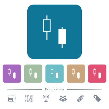 İki şamdanları yuvarlak renkli kare arka planlar üzerinde düz simgeler beyaz. 6 bonus simgeler dahil