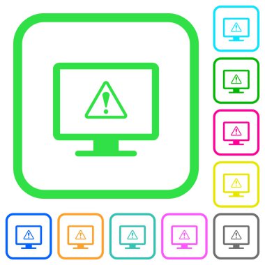 Beyaz arka plan üzerinde eğri sınırları içinde canlı renkli düz simgeler uyarı görüntülemek