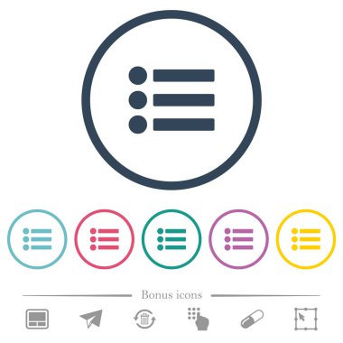 Kurşun liste düz renkli simgeler yuvarlak özetliyor. 6 bonus simgeler dahil.