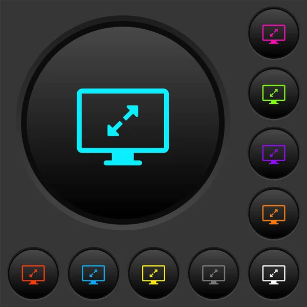 调整屏幕分辨率暗按钮与生动的颜色图标在深灰色背景 — 图库矢量图片