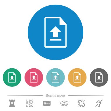 Yuvarlak renkli arka planlar dosya düz beyaz simgeleri yükleyin. 6 bonus simgeler dahil.