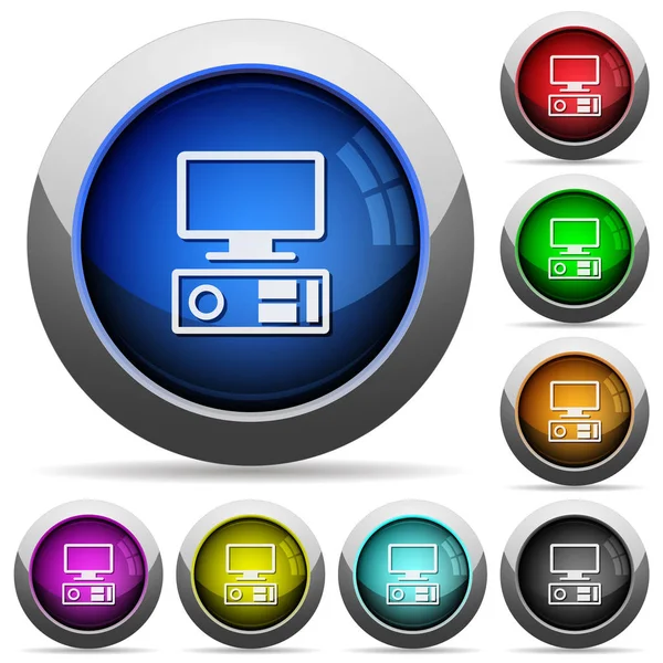 Old Personal Computer Icons Glossy Buttons Steel Frames — Stock Vector