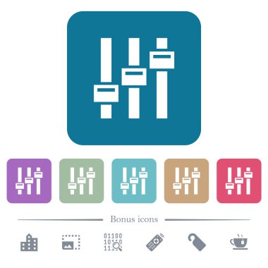 Yuvarlak renkli kare arka planlar beyaz düz simgeleri ayarlayın. 6 bonus simgeler dahil