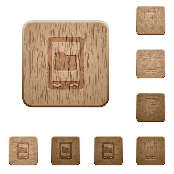 Mobile Datenspeicherung Auf Abgerundeten Quadratischen Geschnitzten Holzknöpfen — Stockvektor
