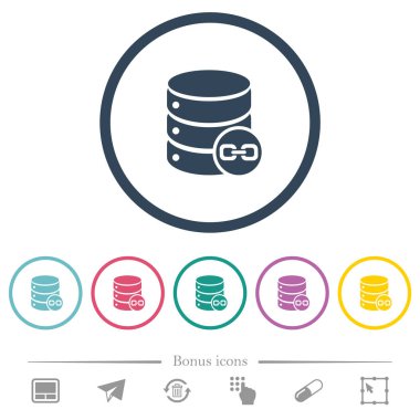 Veritabanı tabloları düz renk simgeleri yuvarlak Anahatlarda katıldı. 6 bonus simgeler dahil.