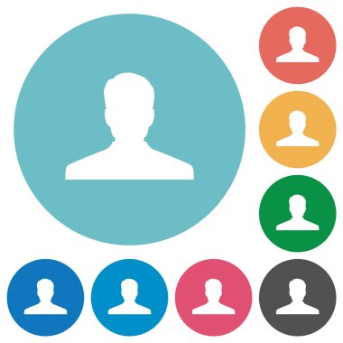 Yuvarlak renkli arka planlar üzerinde anonim avatar düz beyaz simgeler