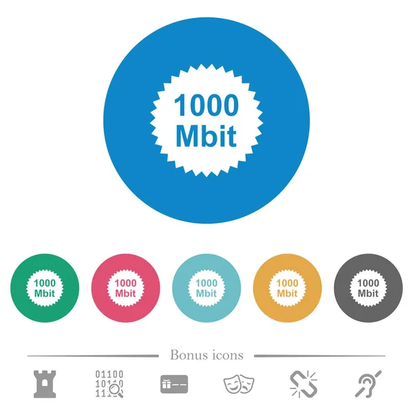 1000 Mbit Garanderen Sticker Platte Witte Pictogrammen Ronde Gekleurde Achtergrond — Stockvector