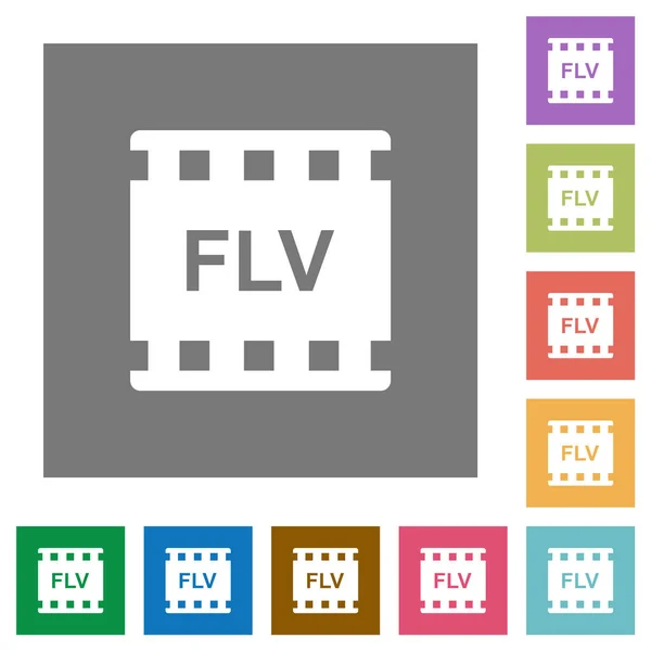 Flv Película Formato Iconos Planos Sobre Fondos Cuadrados Color Simple — Vector de stock