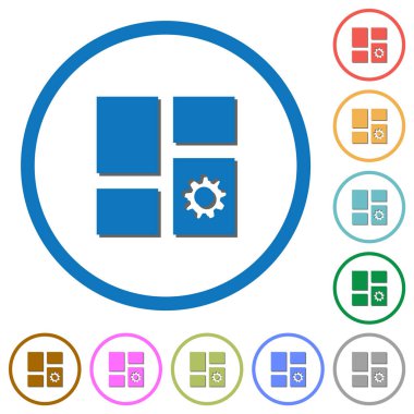 Kontrol paneli ayarları düz renk vektör simgeler beyaz arka plan üzerinde yuvarlak özetliyor gölgelerde ile