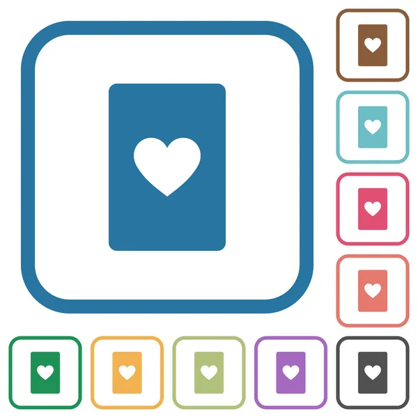 Jednoduché Ikony Symbol Srdce Karty Barvě Zaoblené Čtvercové Rámce Bílém — Stockový vektor