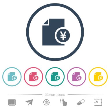 Yen mali rapor düz renkli simgeler yuvarlak özetliyor. 6 bonus simgeler dahil.