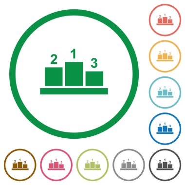 Beyaz arka plan üzerinde yuvarlak özetliyor dış numaraları düz renk simgeleri ile kazanan podyum