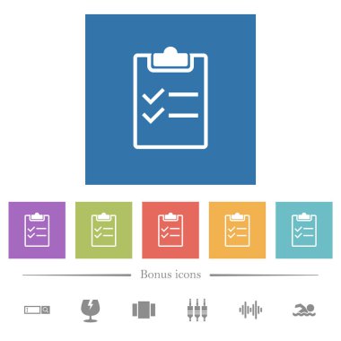 Kare arka planlar denetim listesi düz beyaz simgeler. 6 bonus simgeler dahil.