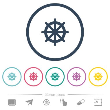 Yuvarlak ana hatlarını direksiyon düz renkli simgeler. 6 bonus simgeler dahil.