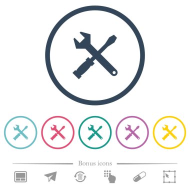 Araç kiti düz renkli simgeler yuvarlak özetliyor. 6 bonus simgeler dahil.