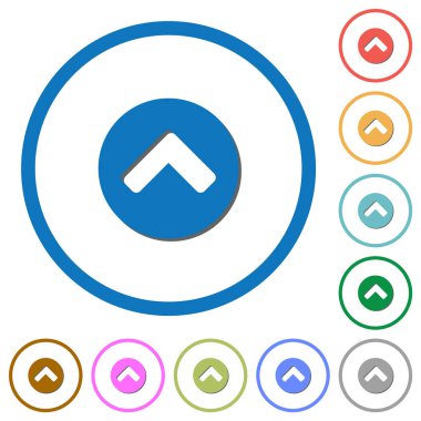 Chevron düz renk vektör simgeleri gölgelerde ile yuvarlak beyaz arka plan üzerinde anahatları