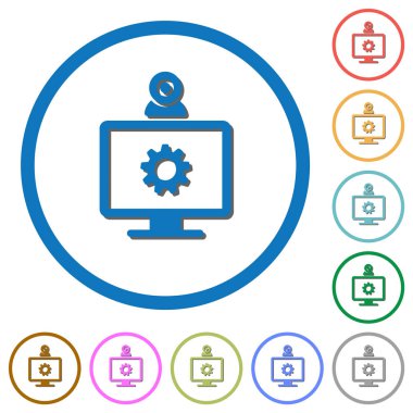 Web kamerası ayarları düz renk vektör simgeler beyaz arka plan üzerinde yuvarlak özetliyor gölgelerde ile