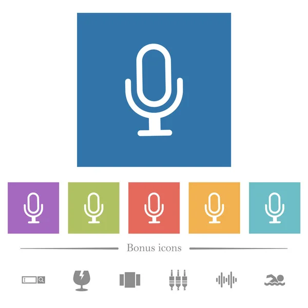 Ενιαία Μικρόφωνο Επίπεδη Λευκό Εικονίδια Στο Τετράγωνο Υπόβαθρα Εικονίδια Μπόνους — Διανυσματικό Αρχείο