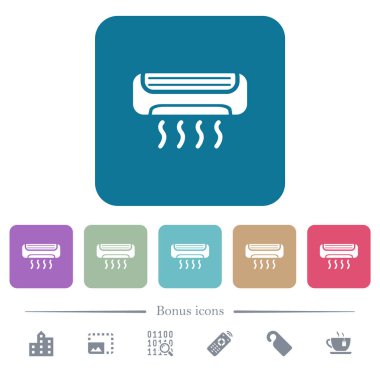 Klima beyaz düz simgeler renk üzerinde kare arka planlar yuvarlanır. 6 bonus simgeler dahil