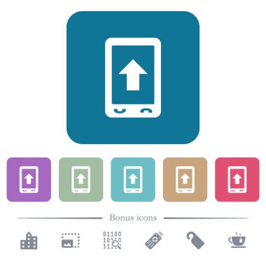 Mobil tomar yukarıya beyaz düz simgeler renk üzerinde kare arka planlar yuvarlanır. 6 bonus simgeler dahil