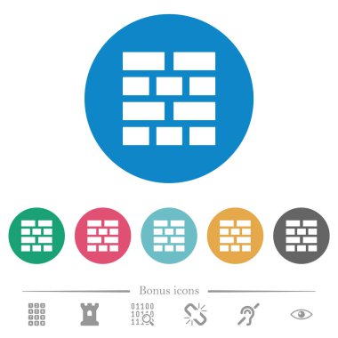 Tuğla yuvarlak renkli arka planlar üzerinde düz beyaz simgeleri duvar. 6 bonus simgeler dahil.