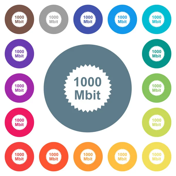 1000 Mbit Garanderen Sticker Platte Witte Pictogrammen Ronde Gekleurde Achtergrond — Stockvector