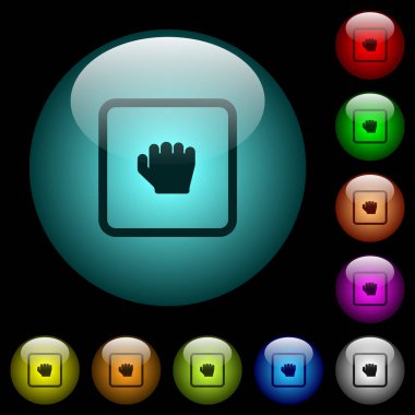 Nesne simgeler renk ışıklı küresel cam düğmeleri siyah arka plan üzerine al. Siyah veya koyu şablonları için kullanılabilir