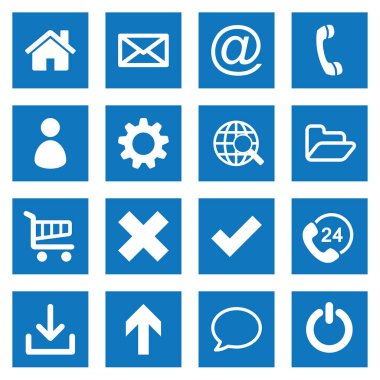 Mavi dikdörtgen arka plan üzerinde beyaz düz temel web simgesi toplama