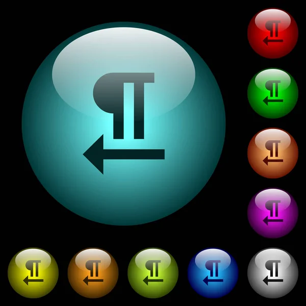 Iconos Dirección Texto Derecha Izquierda Botones Vidrio Esférico Iluminados Color — Vector de stock