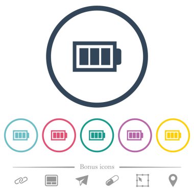 Tam batarya üç yük birimleri düz renk simgeleri ile yuvarlak özetliyor. 6 bonus simgeler dahil.