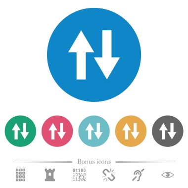 Veri trafiği düz beyaz simgeleri yuvarlak renkli arka planlar. 6 bonus simgeler dahil.