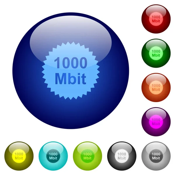 1000 Мбіт Гарантує Іконки Наклейки Круглих Кольорових Скляних Кнопках — стоковий вектор