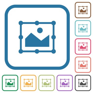 Kare kare beyaz arka plan üzerinde renkli görüntü serbest dönüştürme basit simgeler yuvarlak